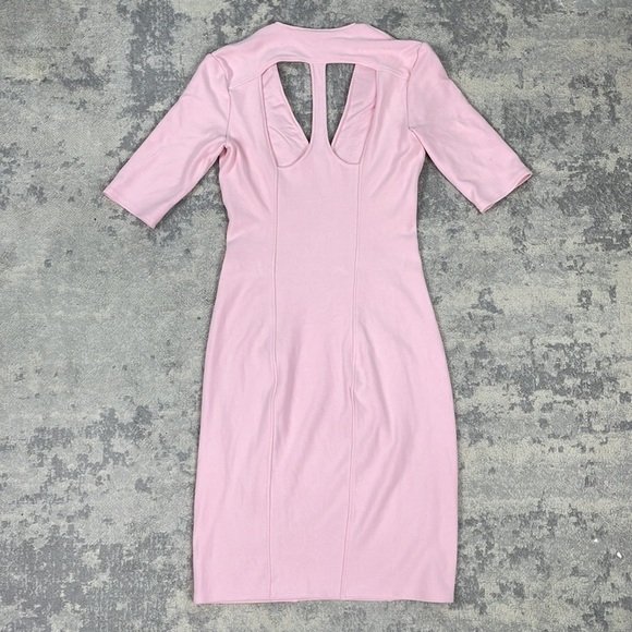 Helmut Lang Pink Bodycon Dress Back Shoulder Cut Outs Stretch Knit Sz S - Picture 11 of 13